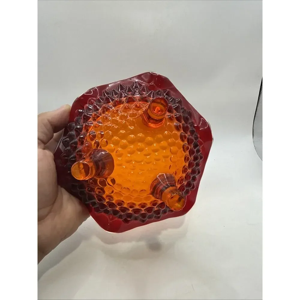 Vtg Fenton Amberina Red Orange Art Glass Hobnail Ruffled Bowl Candy Dish Glows *